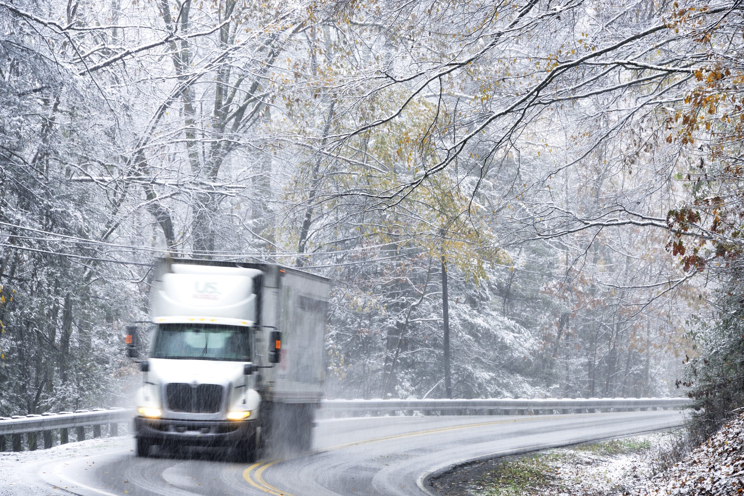 semi truck in bad weather