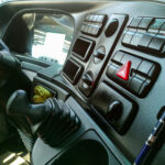 Dashboard of a semi-truck.